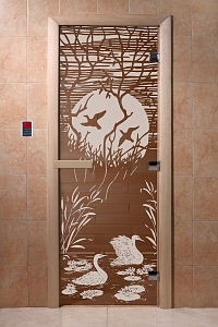 Дверь для сауны DoorWood (ДорВуд) "Лебединое озеро" (бронза) 1900х700